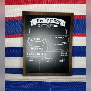 ✨🎉 NWOT- First and Last Day Chalkboard: Rustic Wood Frame School Sign Board
